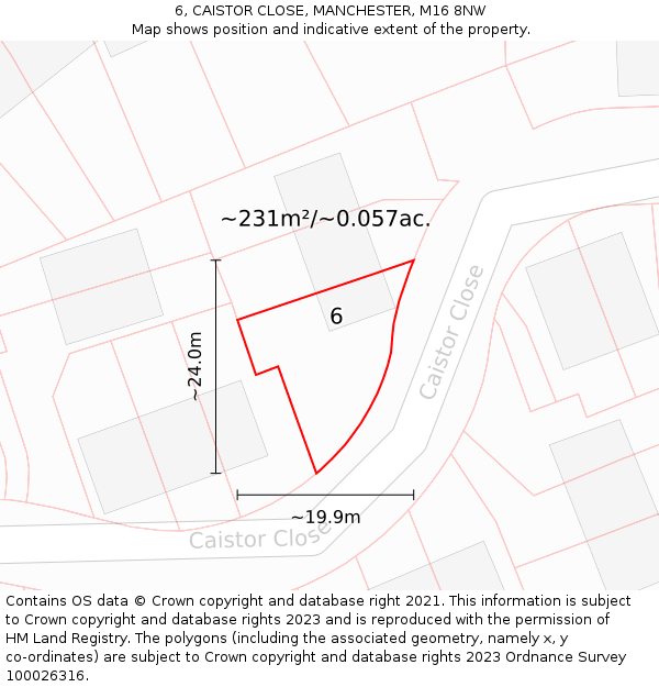6, CAISTOR CLOSE, MANCHESTER, M16 8NW: Plot and title map