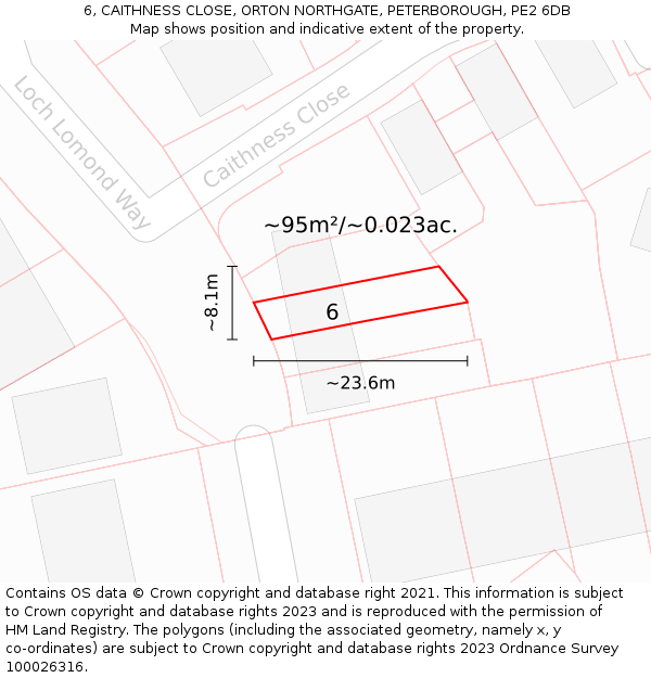 6, CAITHNESS CLOSE, ORTON NORTHGATE, PETERBOROUGH, PE2 6DB: Plot and title map