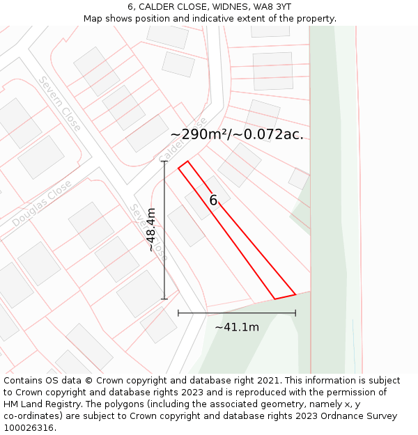 6, CALDER CLOSE, WIDNES, WA8 3YT: Plot and title map