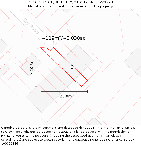 6, CALDER VALE, BLETCHLEY, MILTON KEYNES, MK3 7PN: Plot and title map