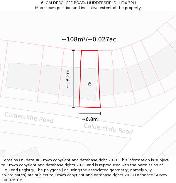 6, CALDERCLIFFE ROAD, HUDDERSFIELD, HD4 7PU: Plot and title map