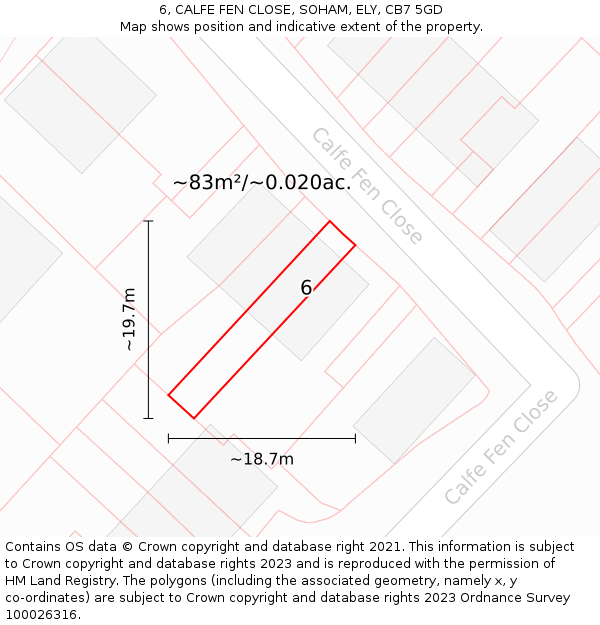 6, CALFE FEN CLOSE, SOHAM, ELY, CB7 5GD: Plot and title map