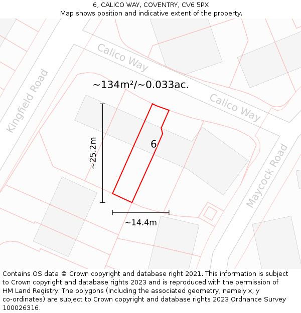 6, CALICO WAY, COVENTRY, CV6 5PX: Plot and title map