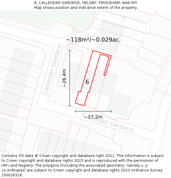 6, CALLENDER GARDENS, HELSBY, FRODSHAM, WA6 0FF: Plot and title map