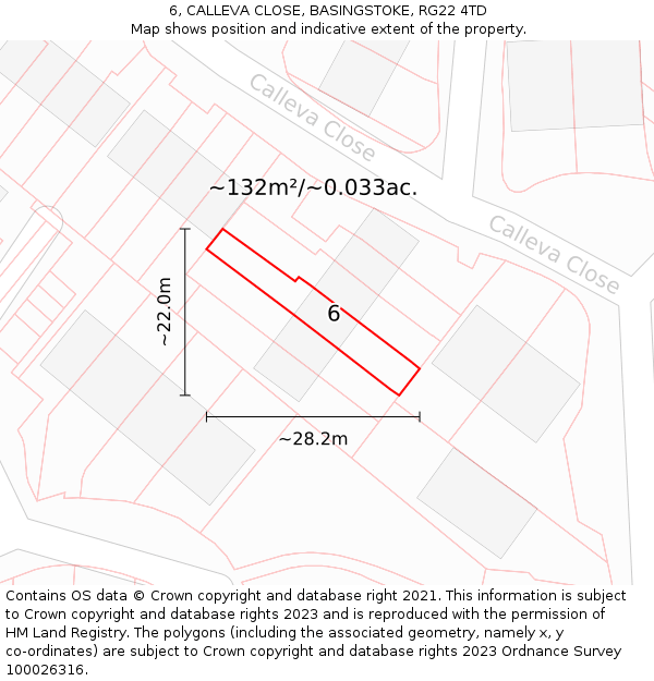 6, CALLEVA CLOSE, BASINGSTOKE, RG22 4TD: Plot and title map