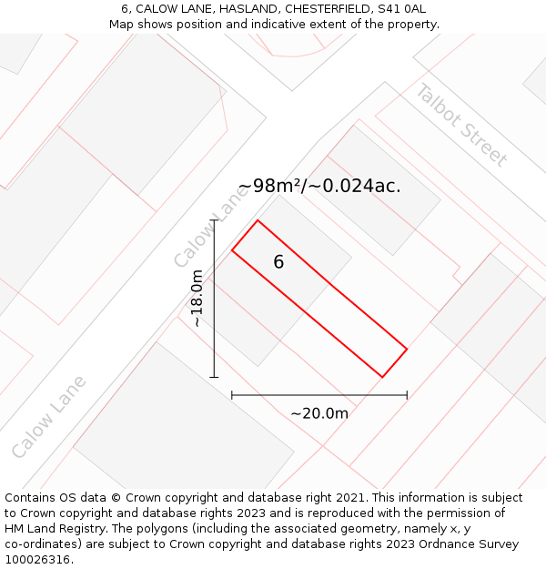 6, CALOW LANE, HASLAND, CHESTERFIELD, S41 0AL: Plot and title map