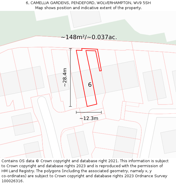 6, CAMELLIA GARDENS, PENDEFORD, WOLVERHAMPTON, WV9 5SH: Plot and title map