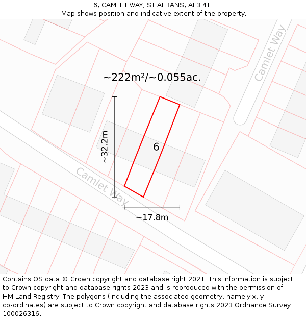 6, CAMLET WAY, ST ALBANS, AL3 4TL: Plot and title map
