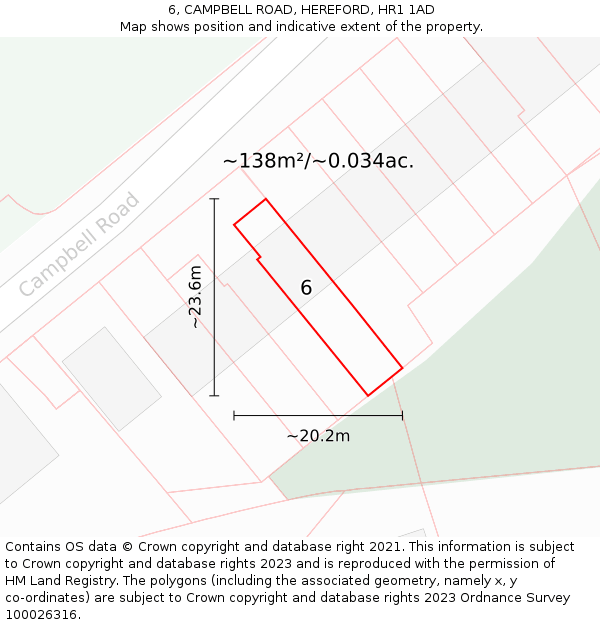 6, CAMPBELL ROAD, HEREFORD, HR1 1AD: Plot and title map