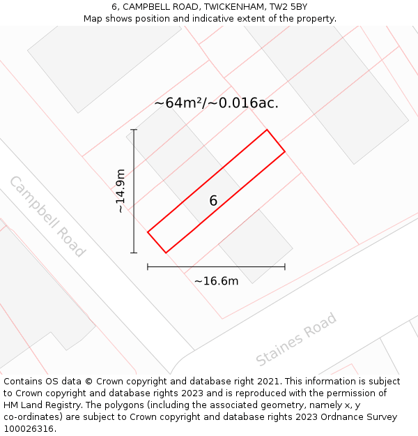 6, CAMPBELL ROAD, TWICKENHAM, TW2 5BY: Plot and title map