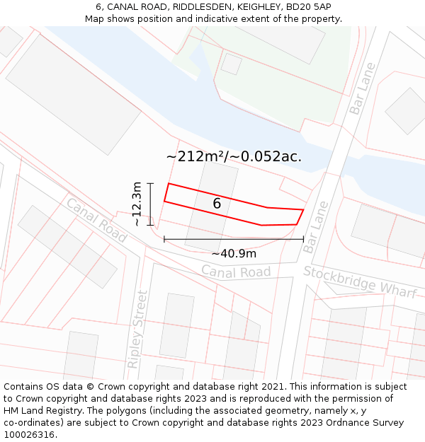 6, CANAL ROAD, RIDDLESDEN, KEIGHLEY, BD20 5AP: Plot and title map