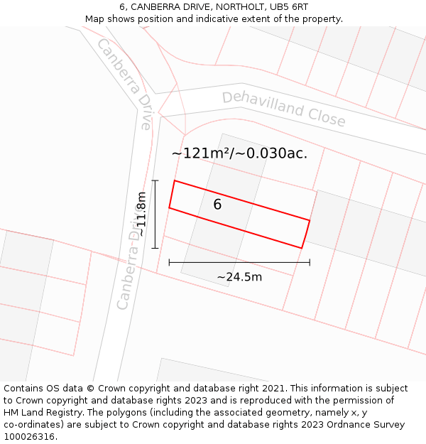 6, CANBERRA DRIVE, NORTHOLT, UB5 6RT: Plot and title map
