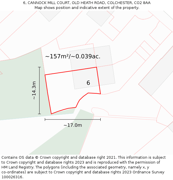 6, CANNOCK MILL COURT, OLD HEATH ROAD, COLCHESTER, CO2 8AA: Plot and title map