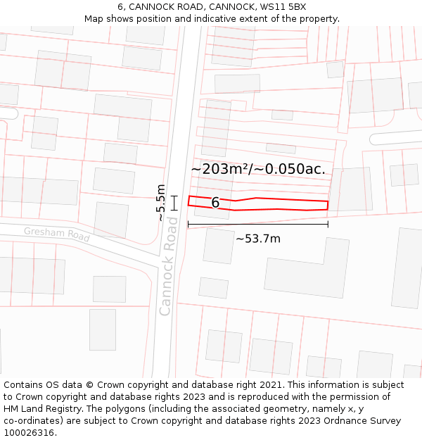6, CANNOCK ROAD, CANNOCK, WS11 5BX: Plot and title map