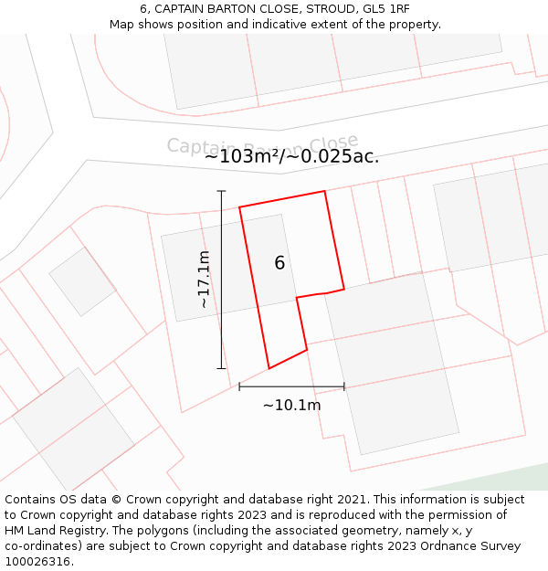 6, CAPTAIN BARTON CLOSE, STROUD, GL5 1RF: Plot and title map