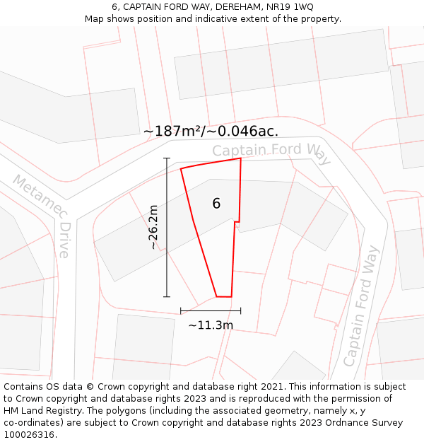 6, CAPTAIN FORD WAY, DEREHAM, NR19 1WQ: Plot and title map