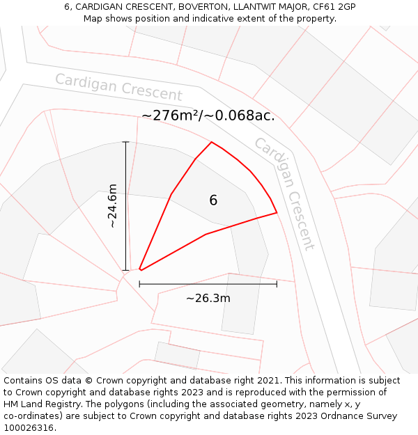 6, CARDIGAN CRESCENT, BOVERTON, LLANTWIT MAJOR, CF61 2GP: Plot and title map