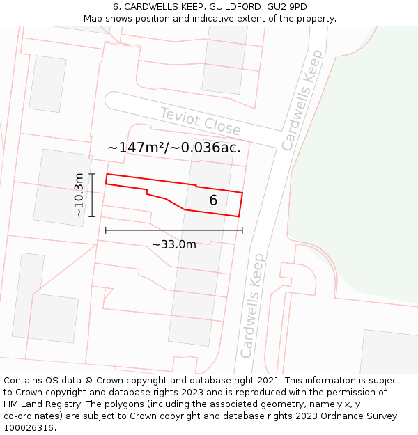 6, CARDWELLS KEEP, GUILDFORD, GU2 9PD: Plot and title map
