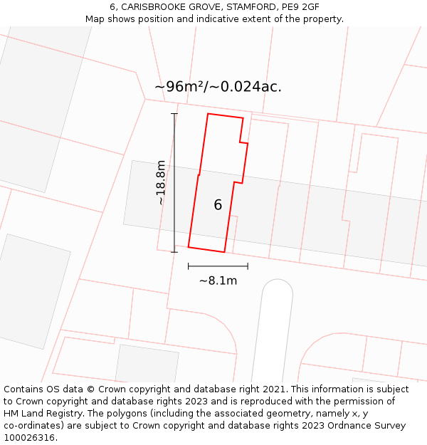 6, CARISBROOKE GROVE, STAMFORD, PE9 2GF: Plot and title map