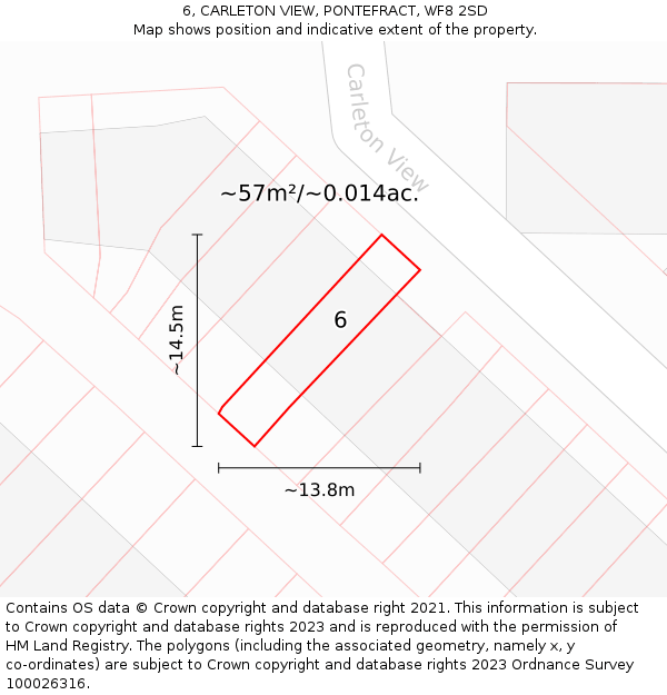 6, CARLETON VIEW, PONTEFRACT, WF8 2SD: Plot and title map