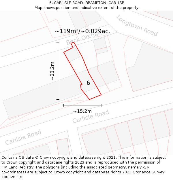 6, CARLISLE ROAD, BRAMPTON, CA8 1SR: Plot and title map