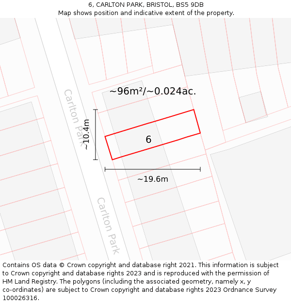 6, CARLTON PARK, BRISTOL, BS5 9DB: Plot and title map