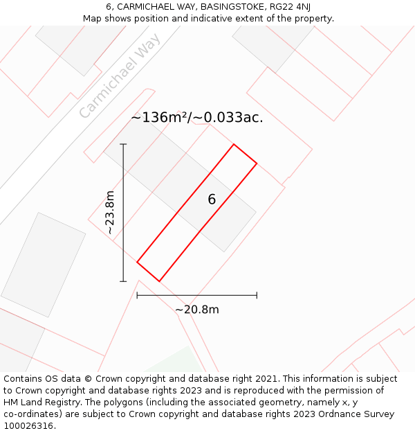 6, CARMICHAEL WAY, BASINGSTOKE, RG22 4NJ: Plot and title map