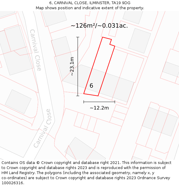 6, CARNIVAL CLOSE, ILMINSTER, TA19 9DG: Plot and title map