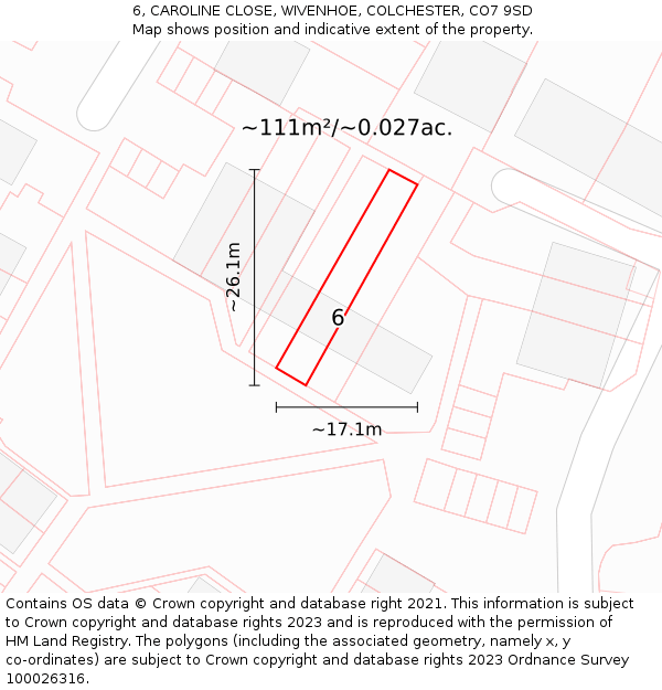 6, CAROLINE CLOSE, WIVENHOE, COLCHESTER, CO7 9SD: Plot and title map
