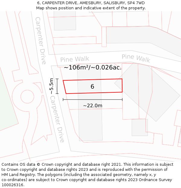 6, CARPENTER DRIVE, AMESBURY, SALISBURY, SP4 7WD: Plot and title map