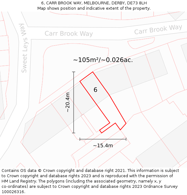 6, CARR BROOK WAY, MELBOURNE, DERBY, DE73 8LH: Plot and title map