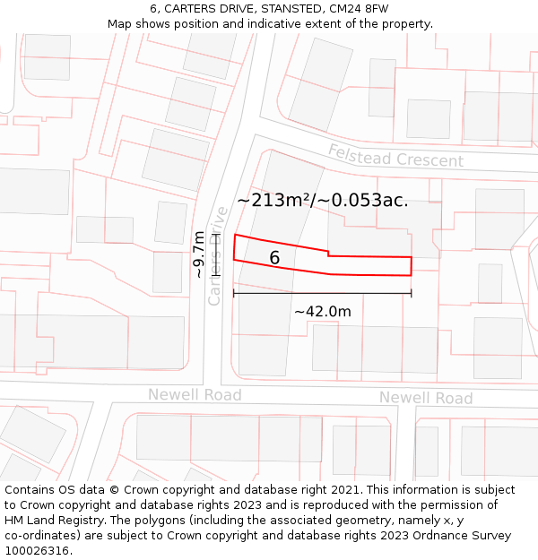 6, CARTERS DRIVE, STANSTED, CM24 8FW: Plot and title map