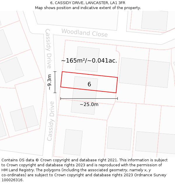 6, CASSIDY DRIVE, LANCASTER, LA1 3FR: Plot and title map