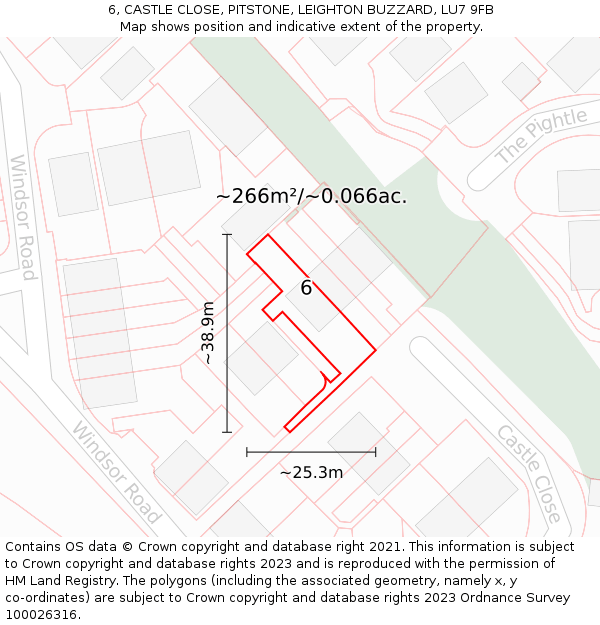 6, CASTLE CLOSE, PITSTONE, LEIGHTON BUZZARD, LU7 9FB: Plot and title map
