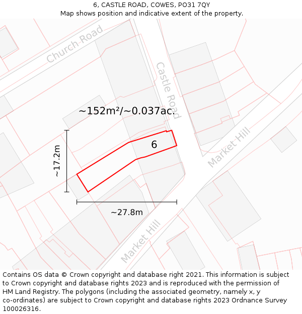 6, CASTLE ROAD, COWES, PO31 7QY: Plot and title map