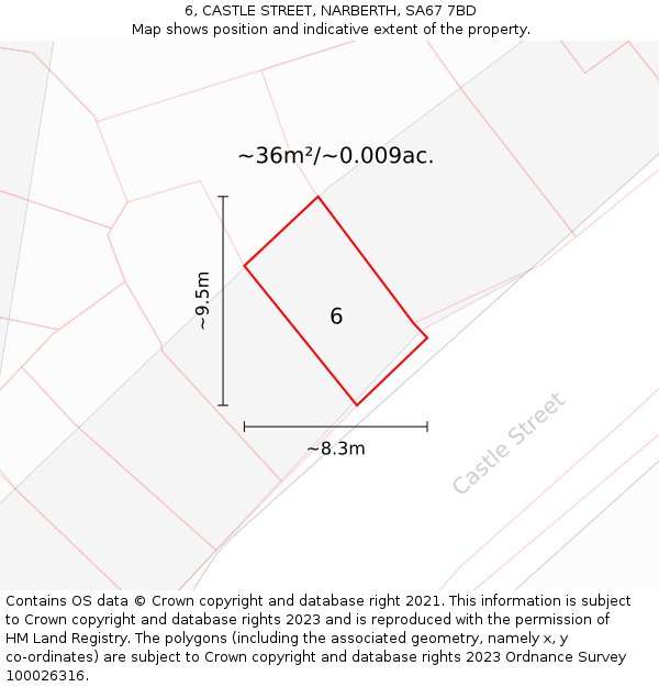 6, CASTLE STREET, NARBERTH, SA67 7BD: Plot and title map