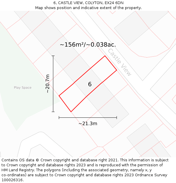 6, CASTLE VIEW, COLYTON, EX24 6DN: Plot and title map