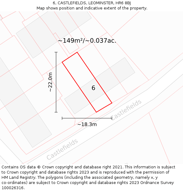 6, CASTLEFIELDS, LEOMINSTER, HR6 8BJ: Plot and title map