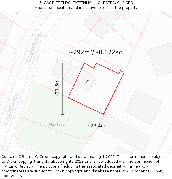 6, CASTLEFIELDS, TATTENHALL, CHESTER, CH3 9RD: Plot and title map