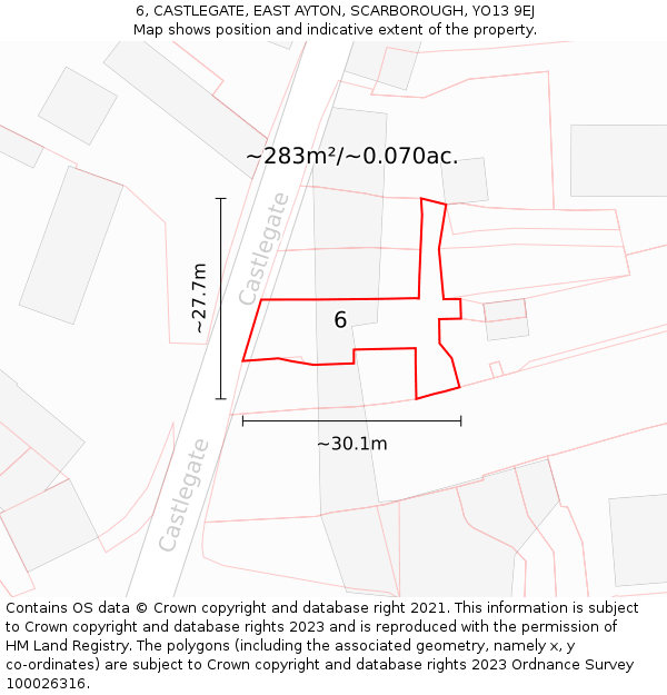 6, CASTLEGATE, EAST AYTON, SCARBOROUGH, YO13 9EJ: Plot and title map
