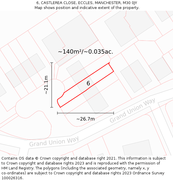 6, CASTLEREA CLOSE, ECCLES, MANCHESTER, M30 0JY: Plot and title map