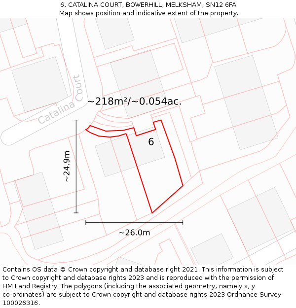 6, CATALINA COURT, BOWERHILL, MELKSHAM, SN12 6FA: Plot and title map