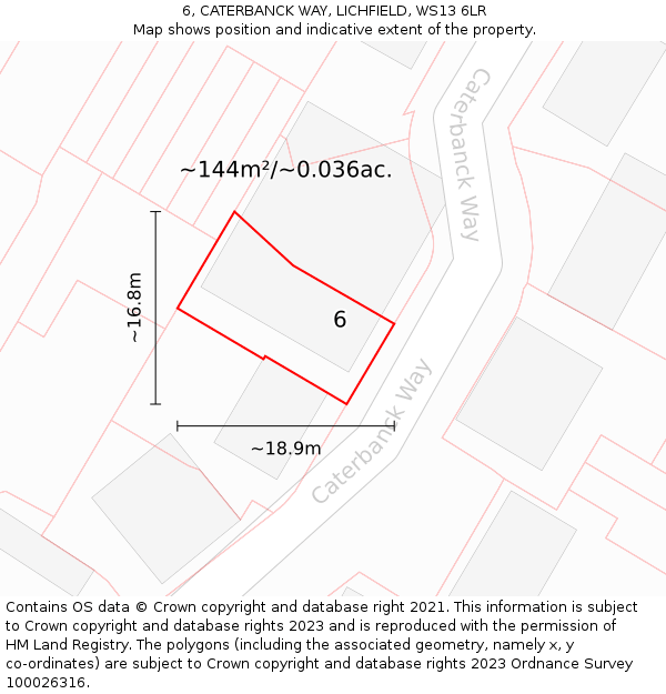 6, CATERBANCK WAY, LICHFIELD, WS13 6LR: Plot and title map