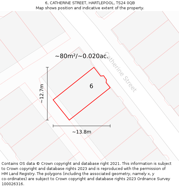 6, CATHERINE STREET, HARTLEPOOL, TS24 0QB: Plot and title map