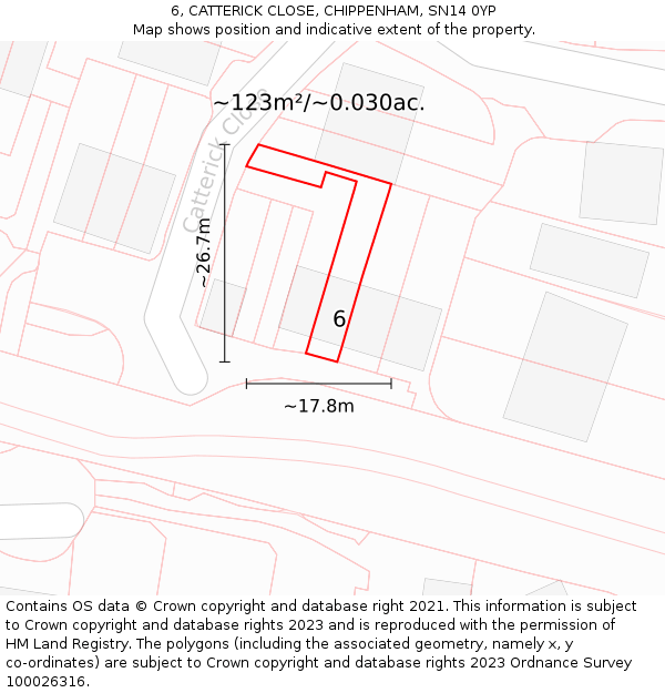 6, CATTERICK CLOSE, CHIPPENHAM, SN14 0YP: Plot and title map