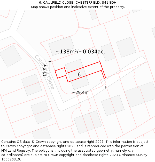 6, CAULFIELD CLOSE, CHESTERFIELD, S41 8DH: Plot and title map