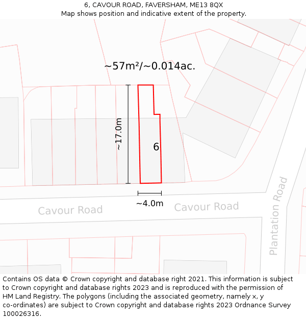 6, CAVOUR ROAD, FAVERSHAM, ME13 8QX: Plot and title map