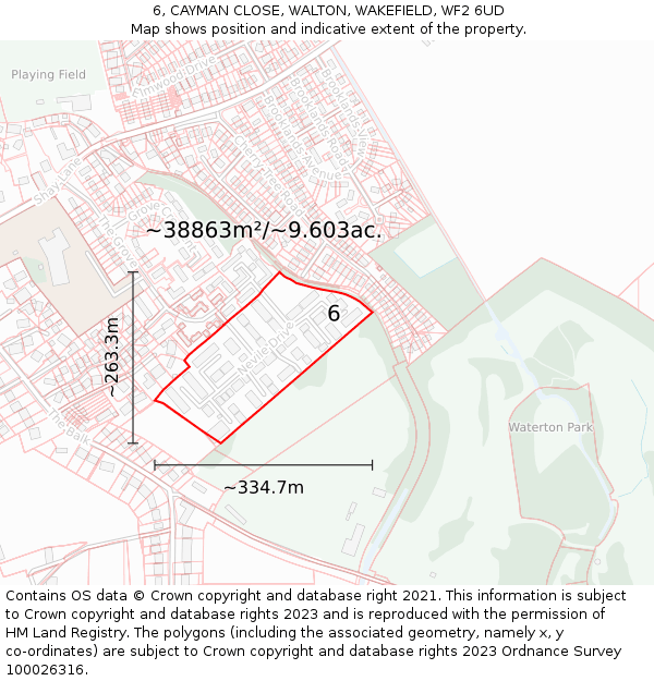 6, CAYMAN CLOSE, WALTON, WAKEFIELD, WF2 6UD: Plot and title map