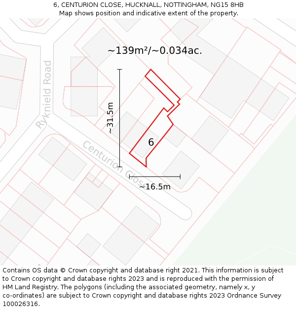6, CENTURION CLOSE, HUCKNALL, NOTTINGHAM, NG15 8HB: Plot and title map