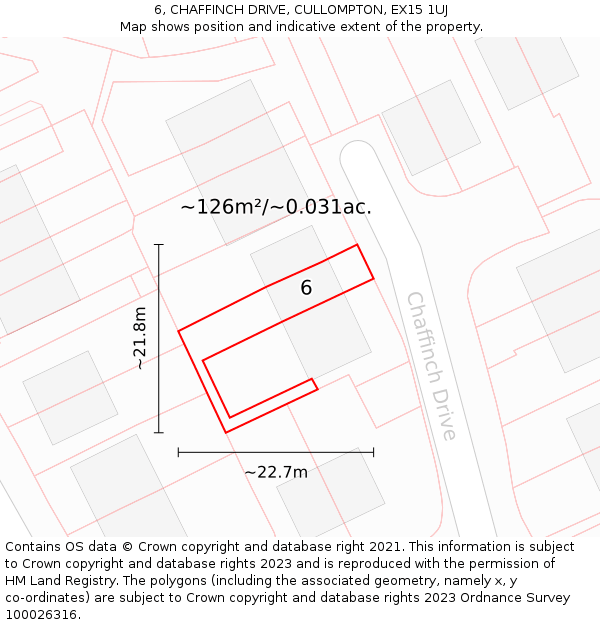 6, CHAFFINCH DRIVE, CULLOMPTON, EX15 1UJ: Plot and title map